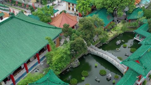 Wong Tai Sin, Hong Kong 12 November 2021: Top view of Wong Tai sin temple
