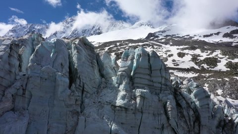 Aerial view by drone of the Glacier d'Argentière at Chamonix Mont Blanc 