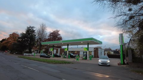 LONDON, UK - 2021: BP Petrol station with an M and S Simply Food store