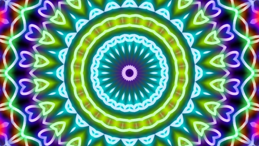 kaleidoscope mandala circle pattern flower line neon mirror redering geometry abstract background effect texture multi color