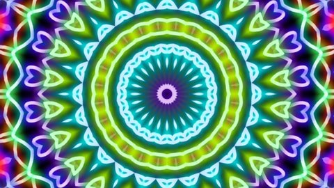 kaleidoscope mandala circle pattern flower line neon mirror redering geometry abstract background effect texture multi color