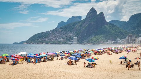 Time lapse view of famous Ipanema beach during summer in Rio de Janeiro, Brazil. 