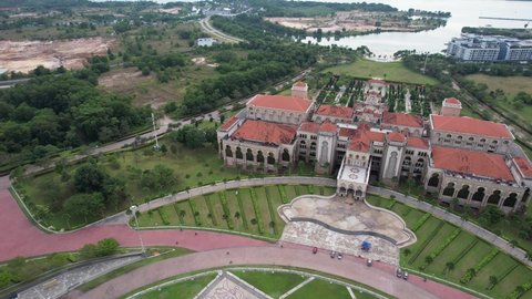 ISKANDAR PUTRI,JOHOR-DECEMBER 2 2021:An aerial view of Johor Government state building at Iskandar Putri during cloudy day. The Johor state is the southeast state in Malaysia