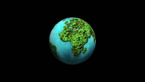 Green World Map animation- Earth day video tree or forest shape of world map isolated on white background. Earth Day or Environment day Concept. Green earth with electric car. Paris agreement concept.