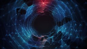 Looping Plexus technological digital Tunnel lines and dots connection Hi speed internet, transfering data NFT HUD.Titles and logo template.Seamless digital Plexus Tunnel zoom in animation.Type 2 - Powered by Shutterstock - Get 15% off with code: PIKWIZARD15