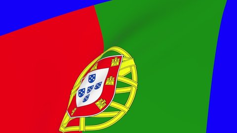 Portugal waving flag transition 4k and 1080 HD seamless loop animation. 3d animation over blue screen chroma key for video transition. Realistic Portugal Flag. Flag 3d rendering for video production.