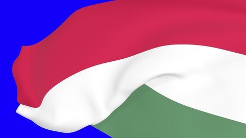 Hungary waving flag transition 4k and 1080 HD seamless loop animation. 3d animation over blue screen chroma key for video transition. Realistic Hungary Flag. Flag 3d rendering for video production