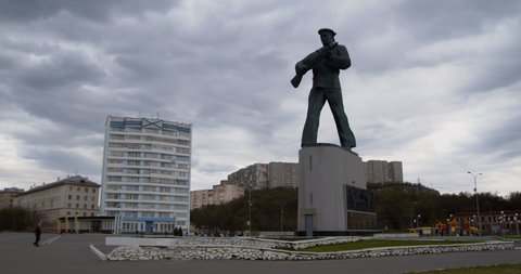 Chelyabinsk, Russia - September, 2020: Soviet-era statue in the city square