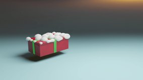 Gift in red box with green ribbon levitating in the air. Snow. New year and Christmas present. 360 degrees rotation seamless loop. 3D illustration.  - Powered by Shutterstock - Get 15% off with code: PIKWIZARD15