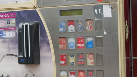November 22, 2021 - Kehl, Germany: A special cigarette machine where you can buy cigarettes, written in German