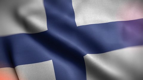 Computer generated Finland country flag. 3d animation of the Fabric textured flag waving in the wind. International flag of Finland waving Seamless Loop closeup. Graphic Resource.