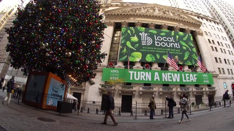 New York NY USA-December 3, 2021 The New York Stock Exchange is decorated for the IPO of Local Bounti. 