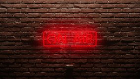 An on-air red neon sign on a brick wall. 3D animation for radio stations: background with the on-air glowing sign made from the neon alphabet. Live broadcasting. A professional recording studio.