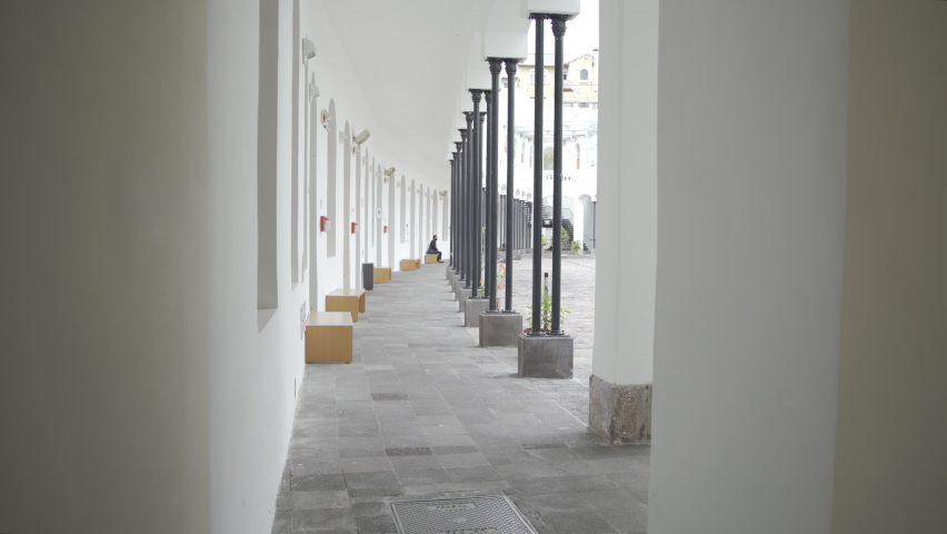 Contemporary Art Center of Quito, Ecuador. walls and arches painted white of old military hospital, museum, log