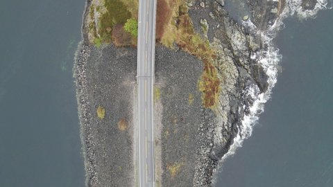 Top Down Of Atlantic Ocean Road In More and Romsdal, Norway - aerial drone shot