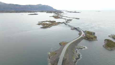 Aerial View of the Atlantic Ocean Road, More og Romsdal county, Norway, Scandinavia, Europe - drone shot