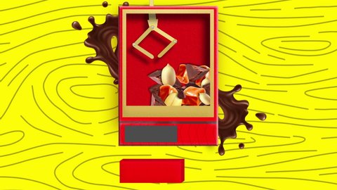 Chocolate, peanut and candy claw machine animated 2D illustration