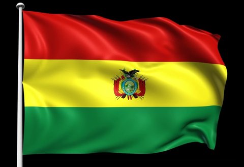 Waving 3D flag of Bolivia in the wind, on the black background.