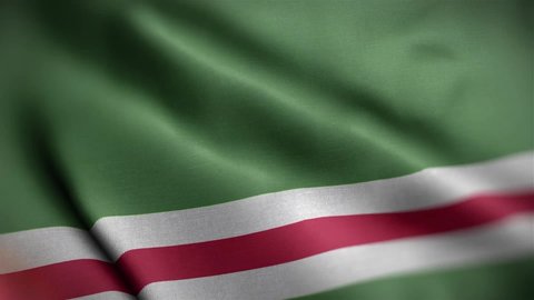 Computer generated Chechnya Republic country flag. 3d animation of the Fabric textured flag waving in the wind. International flag of Chechnya Republic waving Seamless Loop closeup