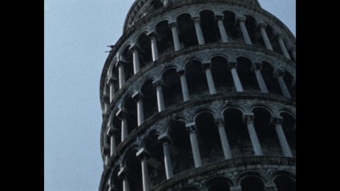 1900s: Man drops two balls off Leaning Tower of Pisa.