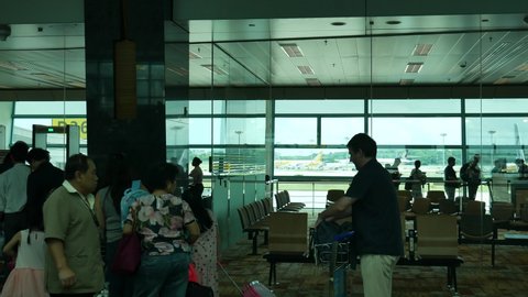 Singapore, Singapore-May 31, 2019: People in Changi airport, Singapore. The Changi is the World's Best Airport by Skytrax for the seventh consecutive year. 