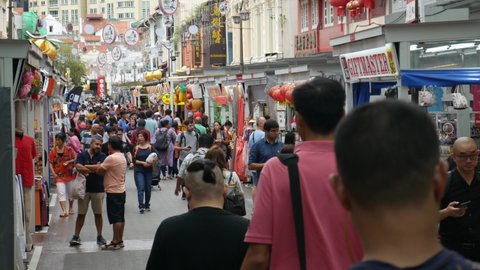 Singapore, Singapore-May 31, 2019: People in Chinatown Singapore. 
