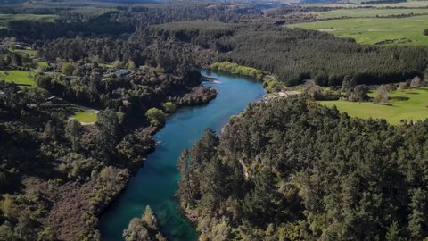 Waikato river, natural scenery near Taupo town. New Zealand aerial landscape