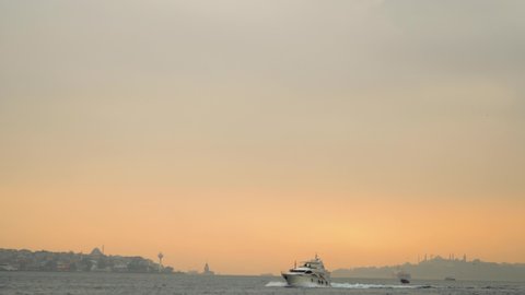 Panoramic View of Bosphorus Strait during Romantic Sunset in Istanbul