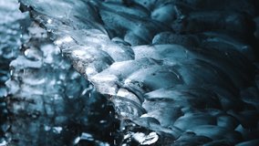 Water drops slowly drip off melting ice inside of cave. Vibrant blue, abstract pattern. - Powered by Shutterstock - Get 15% off with code: PIKWIZARD15