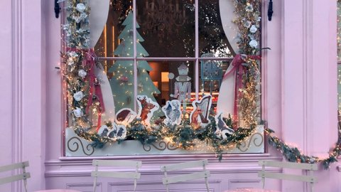 Pink coffee shop, christmas display, december 2021 London