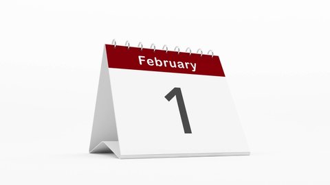 February calendar with extra day added for leap year. Flipping pages of the days for the entire month of February