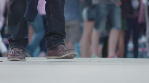 Crowd of People Walking in Super Slow Motion - Close Up, Low Angle of Feet
