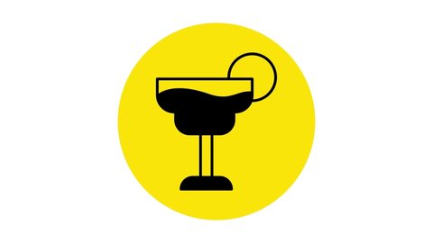 Black Cocktail and alcohol drink icon isolated on white background. 4K Video motion graphic animation .