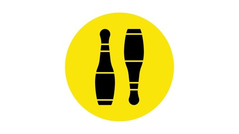 Black Bowling pin icon isolated on white background. Juggling clubs, circus skittles. 4K Video motion graphic animation .
