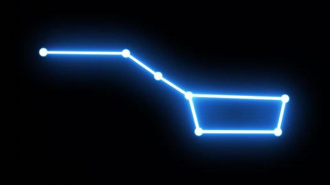 Neon animation of a constellation. The constellation of the great bear on a black background. Loop.