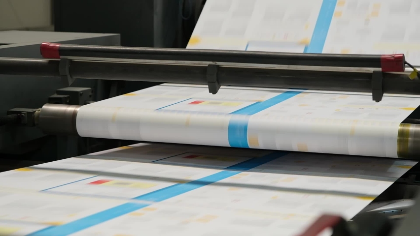 printing book printing. Print plant factory. Newspaper printing at a plant. Book printed on a printing house machine Royalty-Free Stock Footage #1083400423
