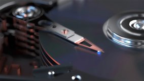 Computer hard drive, hard drive operation. Record driver installation. Close-up. 3D rendering.