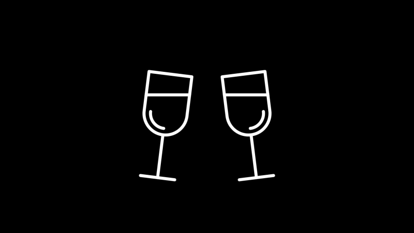 Icon loop element of a two wine glasses cheers on a black background_Wedding Video Element.