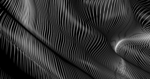 Wavy mainspring lines on black. The abstract background of the 3d action of the bands springs.