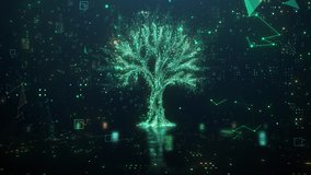 Big data cloud computing in the shape of a large tree. AI network technology or Green and Renewable energy concept. 3d animation background	 - Powered by Shutterstock - Get 15% off with code: PIKWIZARD15