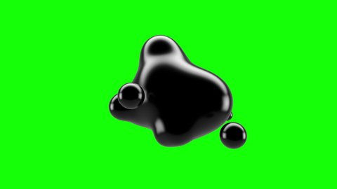 Fluid liquid blob, metaball morphing animation. Scattering, merging and flowing of glossy liquid deforming organic molecules