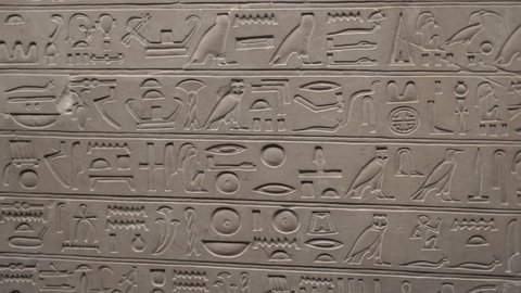Egyptian hieroglyphs and inscriptions on clay tablets. Ancient Egyptian Civilization Art, Archaeological Items and History.