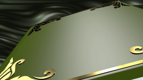 A book with a green cover slowly opened, floating on a wavy, rounded background.
