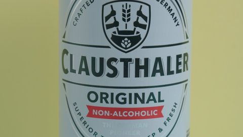 Tyumen, Russia-October 15, 2021: Clausthaler non alcoholic beer. Selective focus