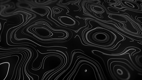 White outline topographic contour map abstract tech motion graphic design. Geometric background. Video animation Ultra HD 4K 3840x2160. Moving waves on black background. Pattern with waves of lines