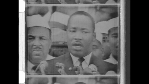 August 28, 1963. Washington, DC. 'I Have a Dream Speech' delivered by Martin Luther King Jr., saying 'Transformed into an oasis of freedom and justice' 4K Overscan of Vintage  Archival Newsreel