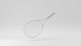 Creative minimal paper idea. Concept white tennis racket with white background. 3d render, 3d illustration.
