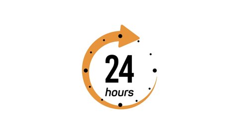 Clock 24 hours icon isolated on white background. All day cyclic icon. 24 hours service symbol. Delivery service, online deal remaining time website symbols. 4K Video motion graphic