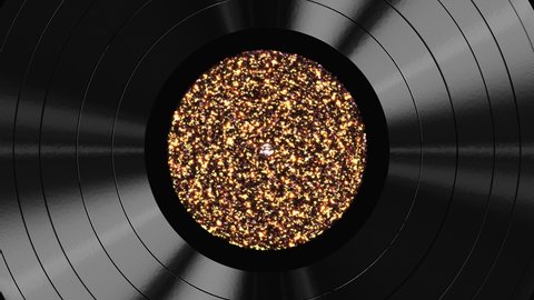 Realistic seamless looping 3D animation of the shining golden sequin label vinyl record rendered in UHD as motion background
