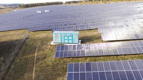 Aerial view of photovoltaic solar panels. Concept of clean energy, green energy, renewable energy. Alternative energy concept.